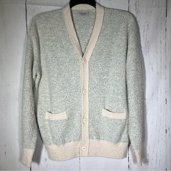 System Men’s Textured Knit Polyester Blend Cardigan Sweater Size Medium 95 - Picture 1 of 16
